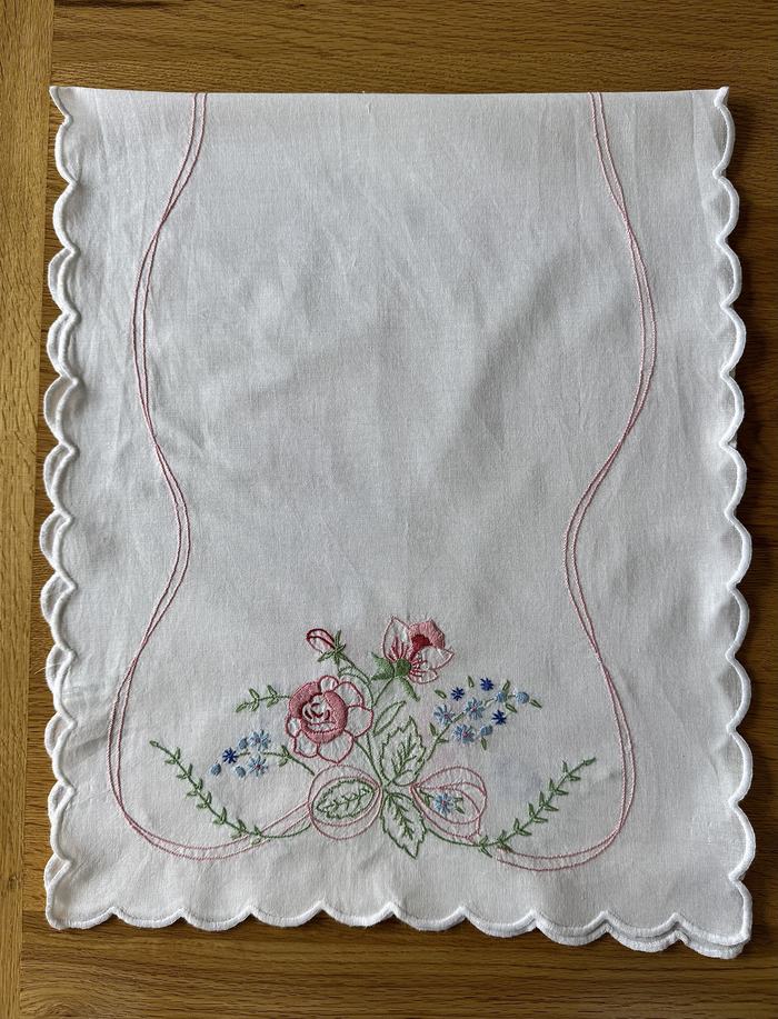 Vintage linen table runner, floral embroidery